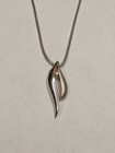 sterling silver necklace with wavy polished/satin pendant REAL natural diamond — photo 2