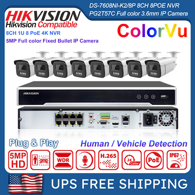 Hikvision 8CH 5MP ecurity Camera System Kit POE 4K NVR MIC Full Color IPC Lot US