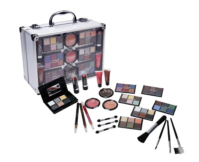ALUMINUM ACRYLIC CARRY ALL SEE TRU MAKEUP TRAIN CASE KIT