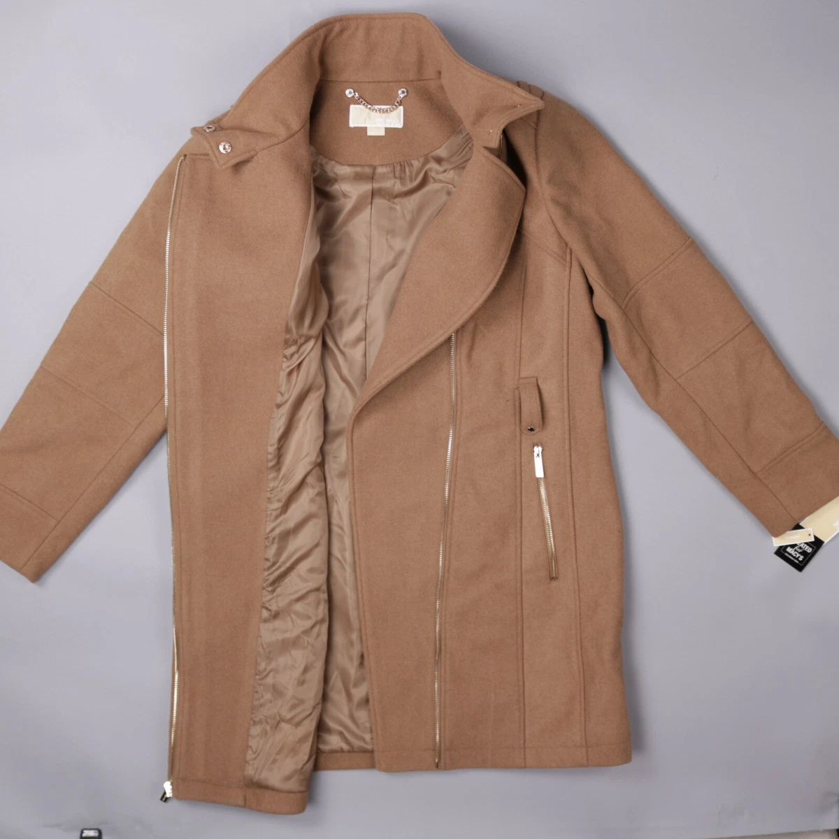 Michael kors asymmetrical belted coat camel cheap