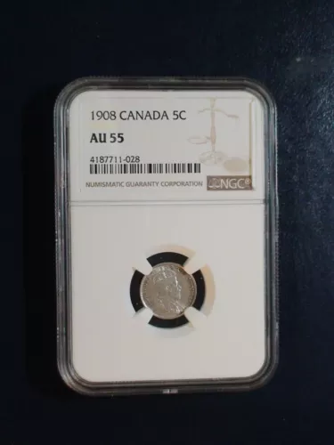 1908 Canada Five Cents NGC AU55 SILVER 5C Coin PRICED TO SELL!