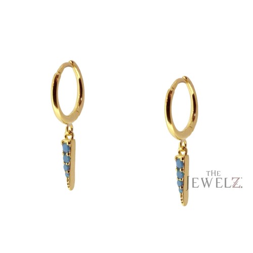 14K Gold 0.20 CT Turquoise Gemstone Hoop Spike Earrings - The Jewelz - Picture 2 of 4