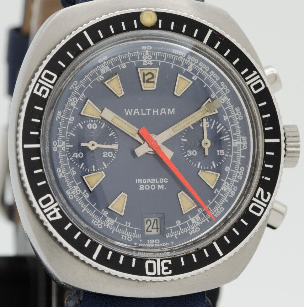 Vintage Waltham Chronograph Blue Dial Manual Wind Valjoux 7734