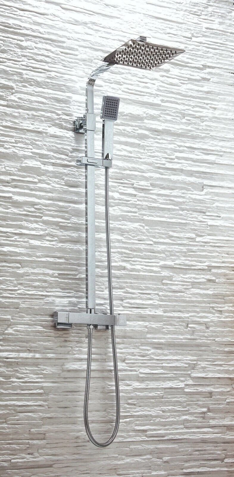 Elliot Square Thermostatic Shower System Bar Slide Rail Kit Raid Head SK- Chrome