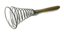 Vintage Egg beater Wire Wisk Wooden Handle Iron Spring