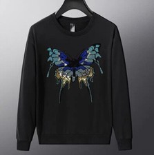New Men Luxury Diamond Butterfly Rhinestones Fashion Black Hoodie High Quality