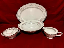 Noritake 6022 Romance Oval Serving Platter & Round Serving Bowl & Creamer&Sugar