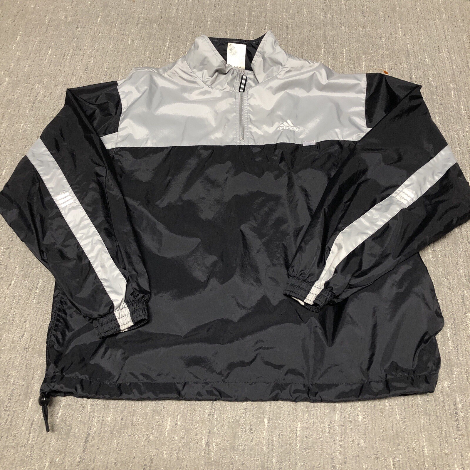 Vintage Adidas 1/4 Zip Windbreaker Track Jacket Men’s XL Baggy Black Grey Y2K