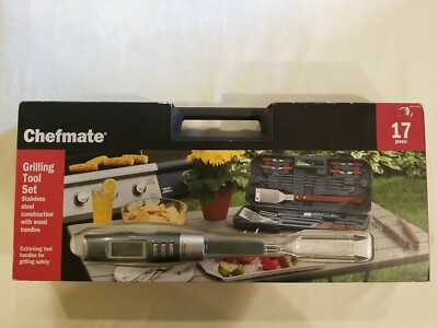 CHEFMATE 17 PC GRILLING TOOL SET w/DIGITAL THERMOMETER FORK-NEW IN UNOPENED PKG