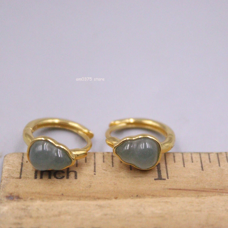 Pendientes de aro de calabaza de jadeíta verde de plata de ley 925 real chapados en oro 16 mmD Foto 4 de 4