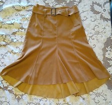 Vintage LULY K NEW YORK Skirt Tan Faux Suede Size L Large Paneled Belted