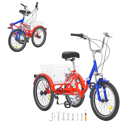 #ad #ad 20quot; Foldable Adult Tricycle 7 Speed Adult Trike Carbon Steel w Basket $188.99
