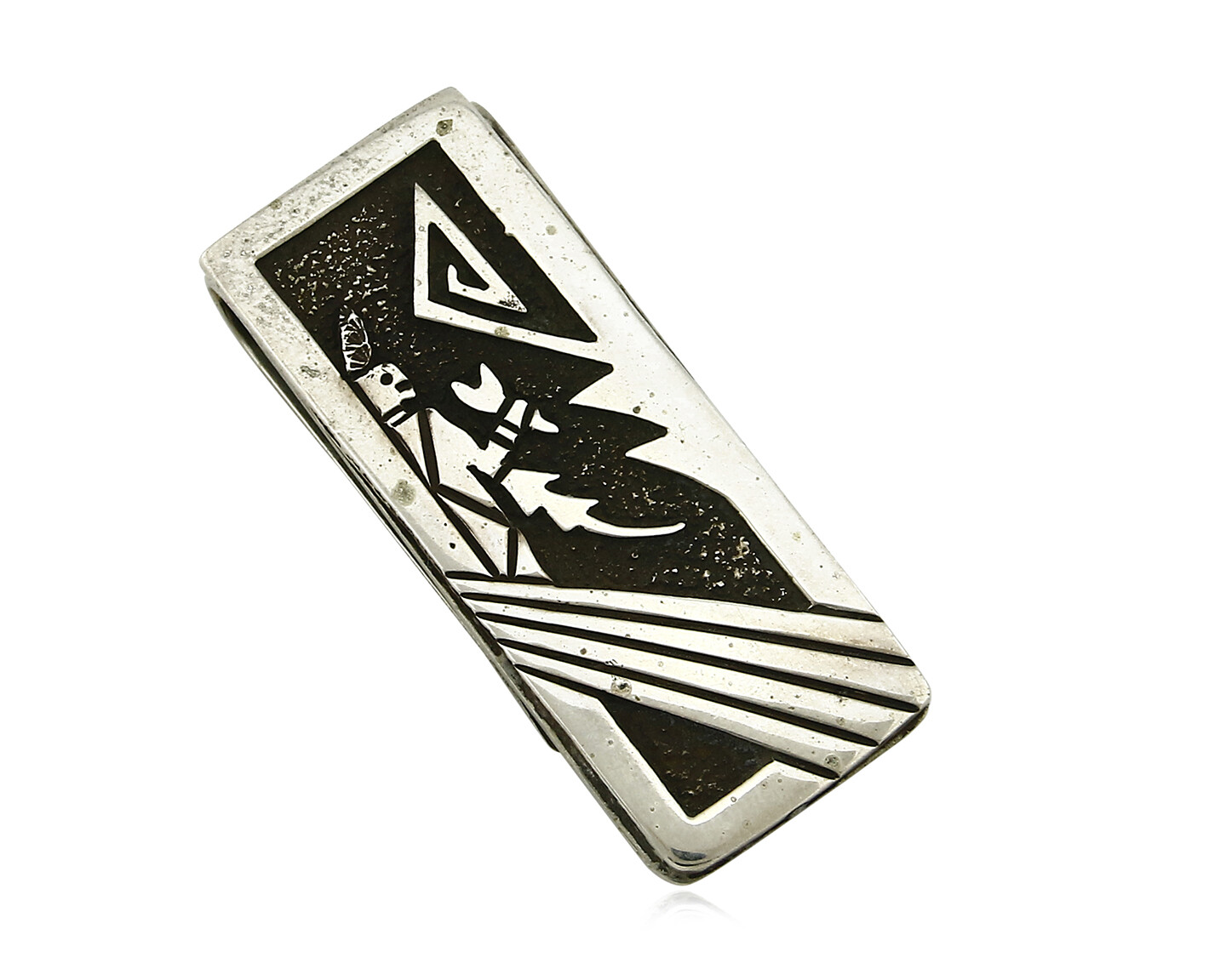 Navajo Money Clip .925 Silver & Nickle Hand Stamped Artist Richard Begay-image