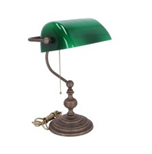 Lampada ministeriale con vetro verde e struttura in ottone antico stile inglese
