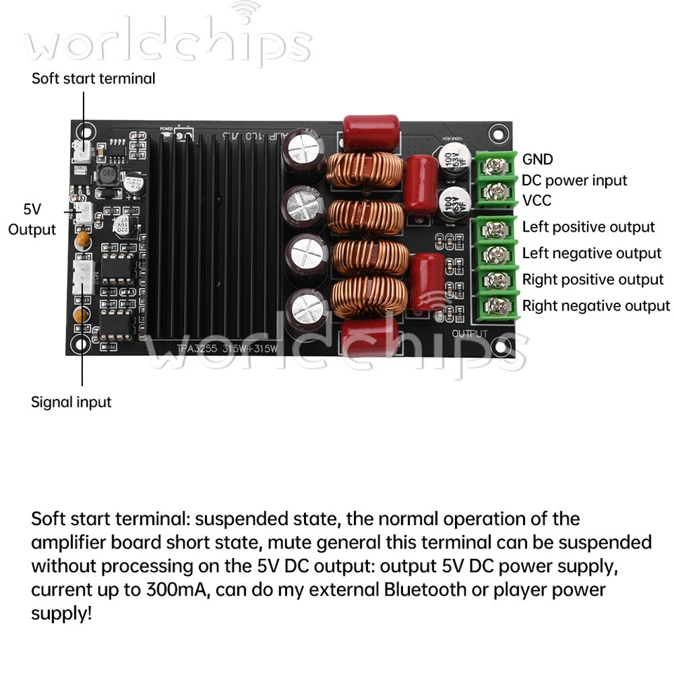 2CH TPA3255 HiFi Amplifier Board 2x300W Class D Stereo Power Amplifier Module - Image 3 of 4