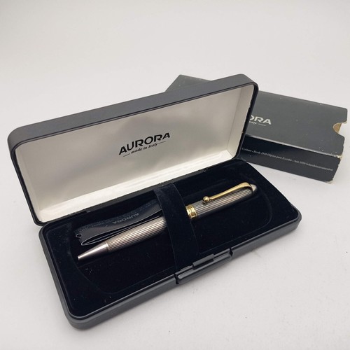 AURORA 88 STERLING SILVER 925 GOLD TRIM BALLPOINT PEN VINTAGE EXCELLENT
