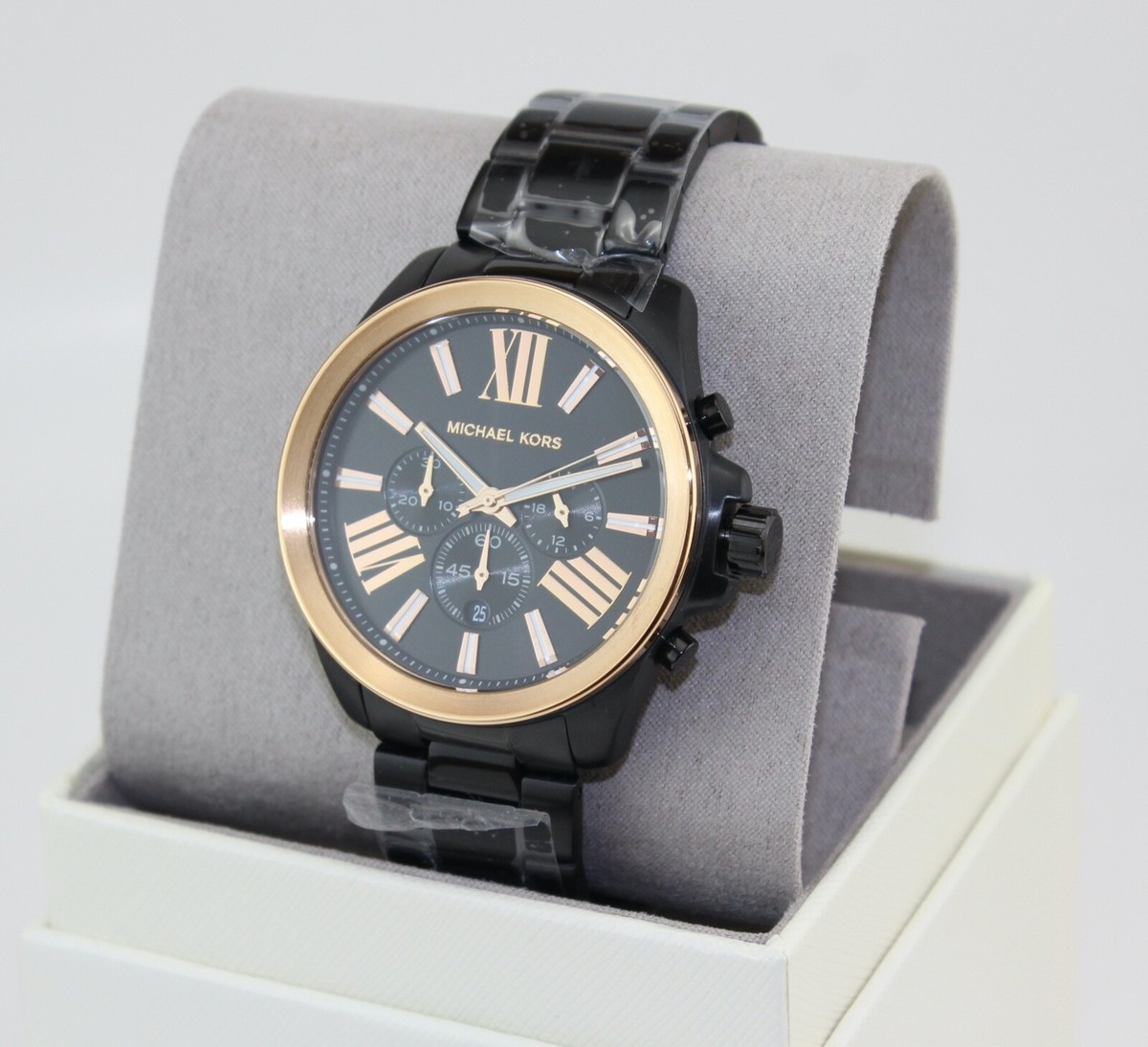 MICHAEL KORS アナログ時計セット NEW AUTHENTIC MICHAEL KORS WREN BLACK ROSE GOLD CHRONOGRAPH MK8933