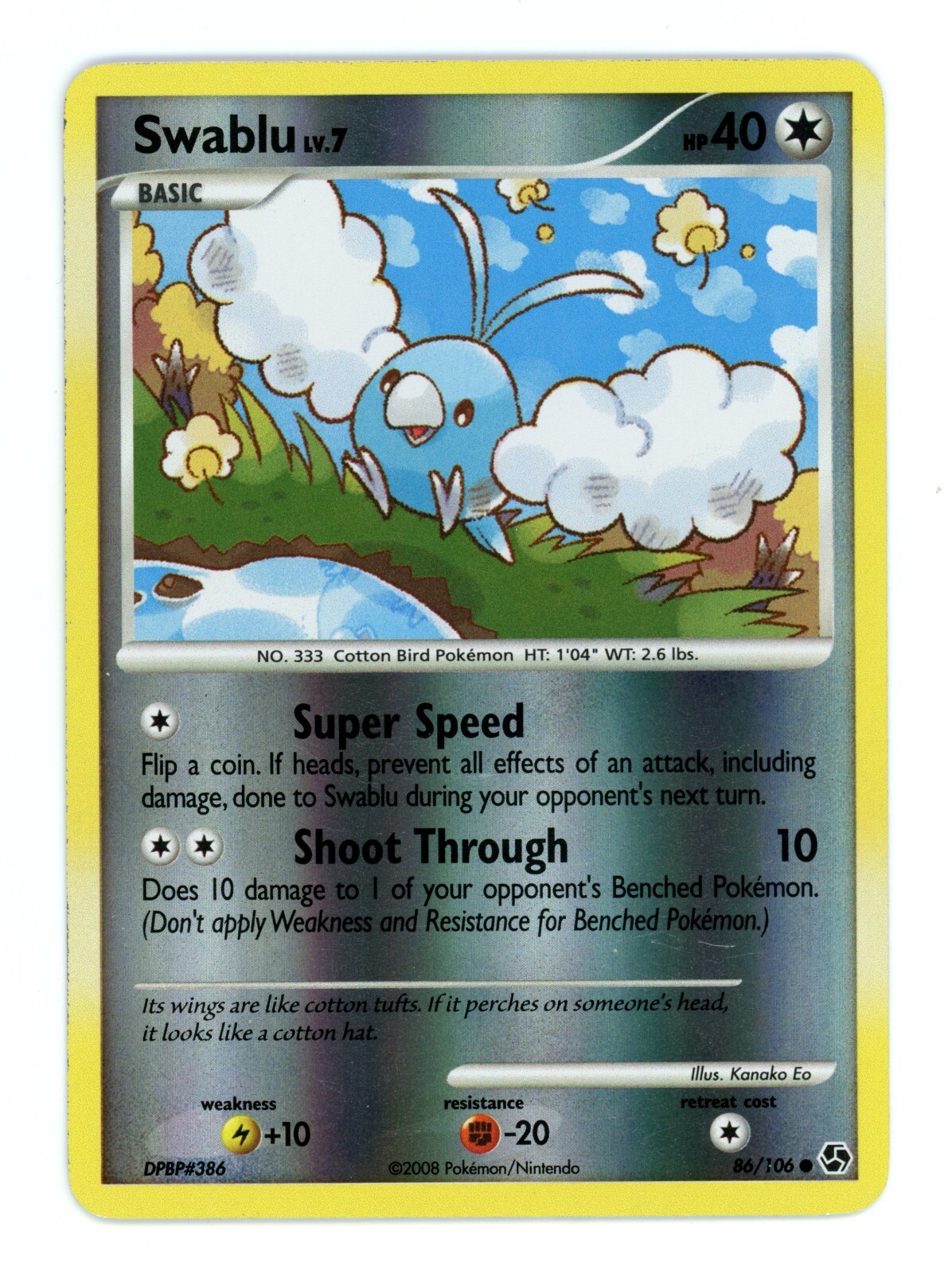 Pokemon Card - Swablu 86/106 - Great Encounters - Reverse Holo