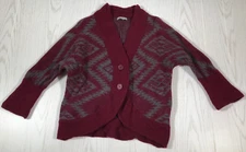 Horny Toad Wool Sweater Womens S Red Aztec Button Up Cardigan Boiled Lambswool