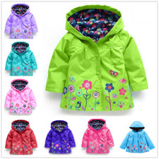 Kids Girls Boy Rain Proof Hooded Outerwear Clothes Floral Trench Wind Coat Jacke