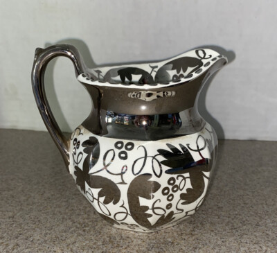 Wedgwood of Etruria & Barlaston 12 Oz Pitcher, Creamer White And Silver Lustre