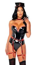 Costume da infermiera Roma Nightshift in vinile nero 4 pezzi 5110