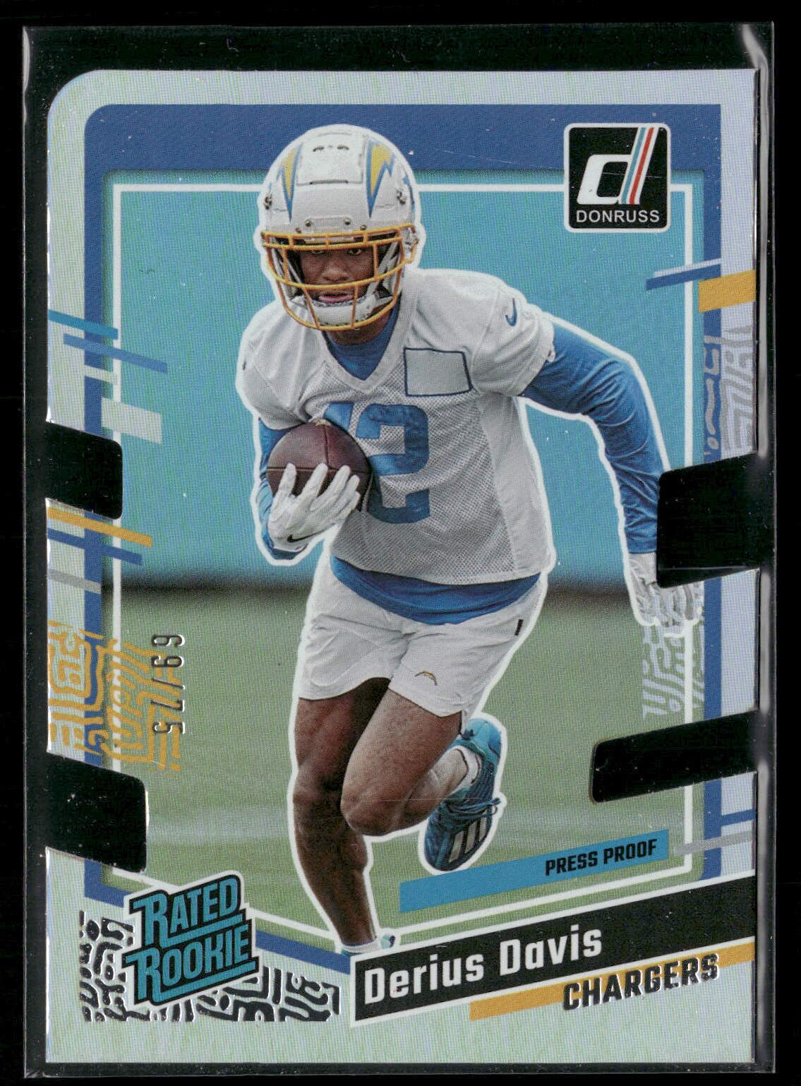 Derius Davis 2023 Donruss #351 69/75 Press Proof Silver Die Cut Chargers