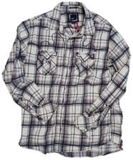 BKE Buckle Western Shirt Mens Large Gray Plaid Long Sleeve Pearl Snap Cotton