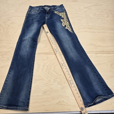 Trinity Ranch Womens Jeans 11 Boot Cut Stud Rhinestone Embroidery Cross 32 x 34