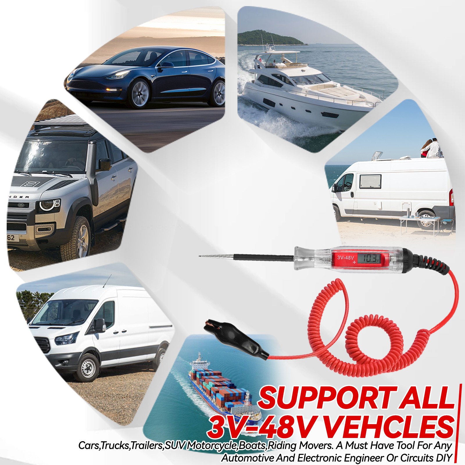 3-48 V Car Automotive Light Test Digital Electric Voltage Circuit Tester Trucks.