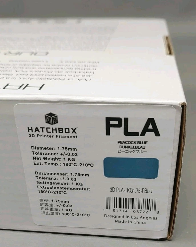 HATCHBOX PLA 1.75 MM 3D Printer Filament in Peacock Blue 1KG Spool New Sealed - Image 4 of 4