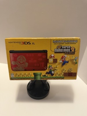 Nintendo 3DS XL Red/Black Console Super Mario Bros. 2 Gold Ed + Box/Charger