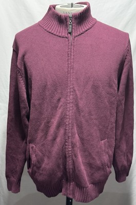 LL Bean Burgundy Knit Full Zip Mock Neck Cardigan Heavy Sweater Men s XL
