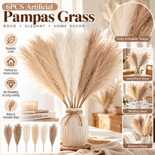 6PCS Artificial Pampas Grass Fluffy Fake Plant Reed Boho Wedding Home Decor