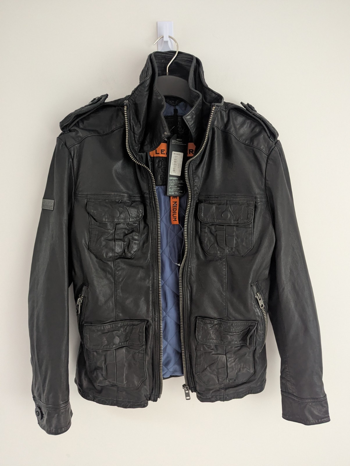 Superdry Mens Black New Brad Hero Leather Jacket. Size Medium. RRP£249.99 image 4