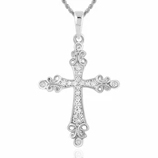 .10CTW Natural Diamond 10K Gold Yellow White Rose Filigree Cross Pendant