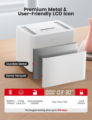 Metal Timer Lock Box with Child Lock and LED Display, Self-Control Time Locking - Afbeelding 3 van 8