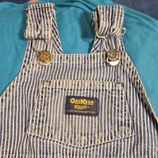 1990s OshKosh B'gosh Denim Overall One-Piece, Blue/White Striped, 2T, Buttons