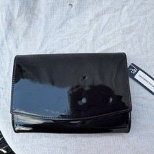 Charming Tailor Black Patent Clutch Magnetic Closure Gold Hardware Lined