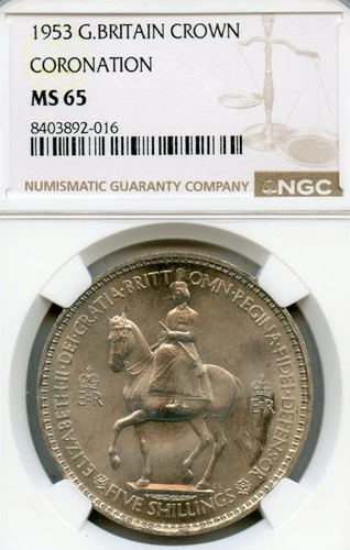 GREAT BRITAIN CORONATION CROWN 1953 MS-65 NGC ELIZABETH II GEM