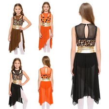 Kids Girls Dancewear Sleeveless Outfit Costume Skirt Crop Top Stage Shiny Mesh