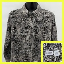 Chico's Women's Size 2 Animal Print Zip Up Jacket Black White Croc Snake Pattern