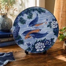 Decorative 12-Inch Ceramic Plate With Koi Fis...