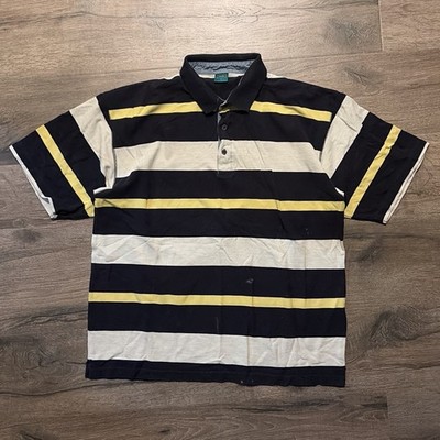 Vintage Canda Wide Striped Polo Shirt Large Black Yellow Grey Large