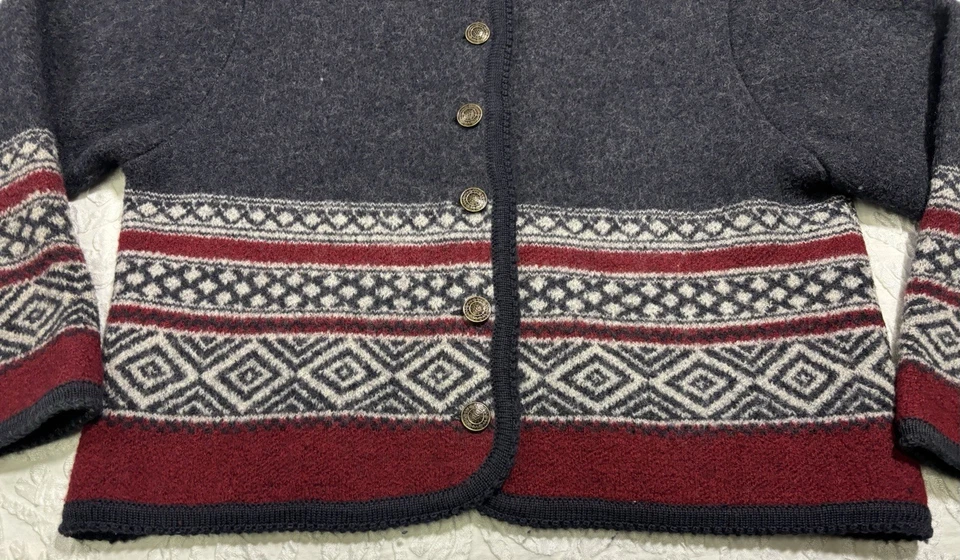 TALLY HO Women’s Size PL Vintage Fair Isle Pattern Wool Button Front Cardigan - Image 2 of 4