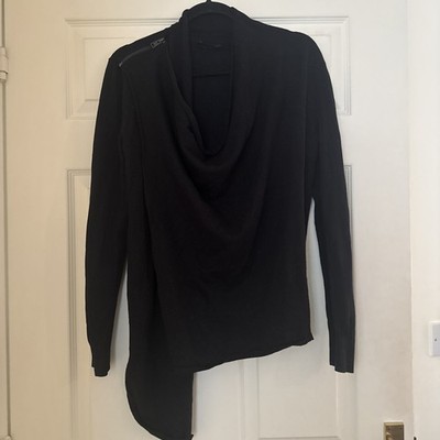 All Saints Drina schwarze Strickjacke Reißverschlussdetail Gr. M drapiert wandelbar