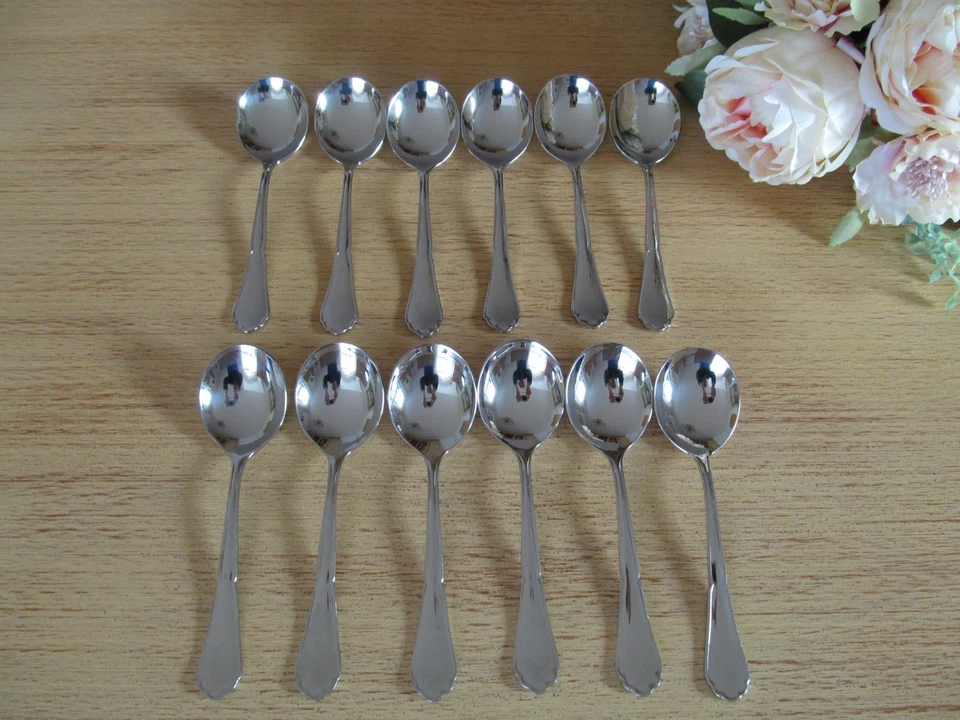 BSF Englisch Chippendale 12 Suppentassenlöffel Tassenlöffel Rahmlöffel 18/10 Ede - Bild 2 von 4