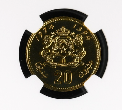 1974 Morocco 20 Santimat Centimes Hassan II Coin AH1394 NGC PF 68