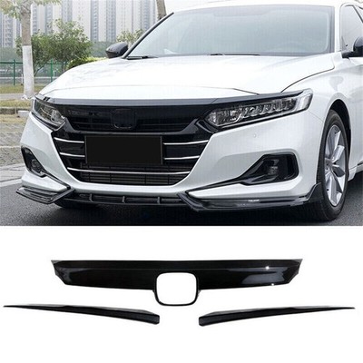 FOR 2021-2022 HONDA ACCORD GLOSS BLACK FRONT GRILL GARNISH TRIM + EYELID COVER