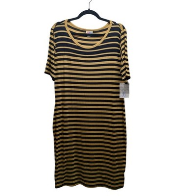 Lularoe NWT Size XL Julia Black Yellow Striped Bumblebee T-Shirt Dress